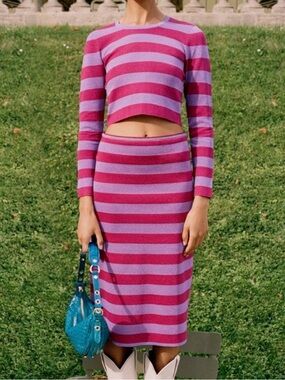 BAUM UND PFEROGARTEN — Chaney Purple and Metallic Magenta Striped Sweater